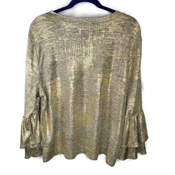 June & Hudson Callan Metallic Ruffle Sleeve Knit Top Gold Size Large NWT - Picture 8 of 8